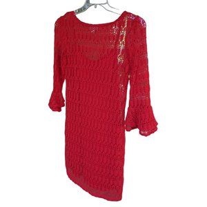 Dress Red Crochet Double Bell Sleeved Matching Liner Tagged DB VIntage Small